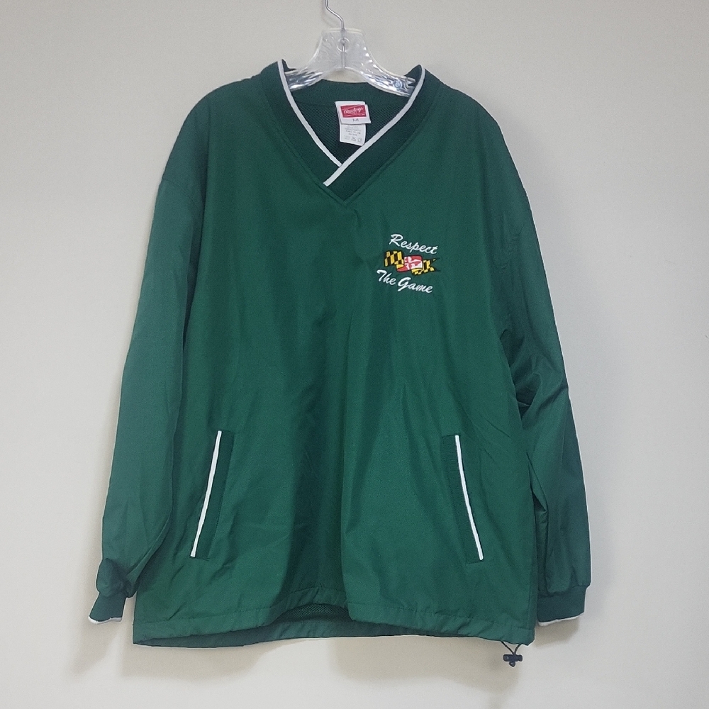 Vtg RAWLINGS Green Maryland "Respect The Game" Pullover Baseball Windbreaker